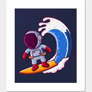 Cute Astronaut Surfing Cartoon Posters and Art